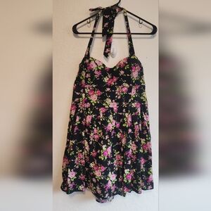 No Boundaries Black Floral Strapless Dress